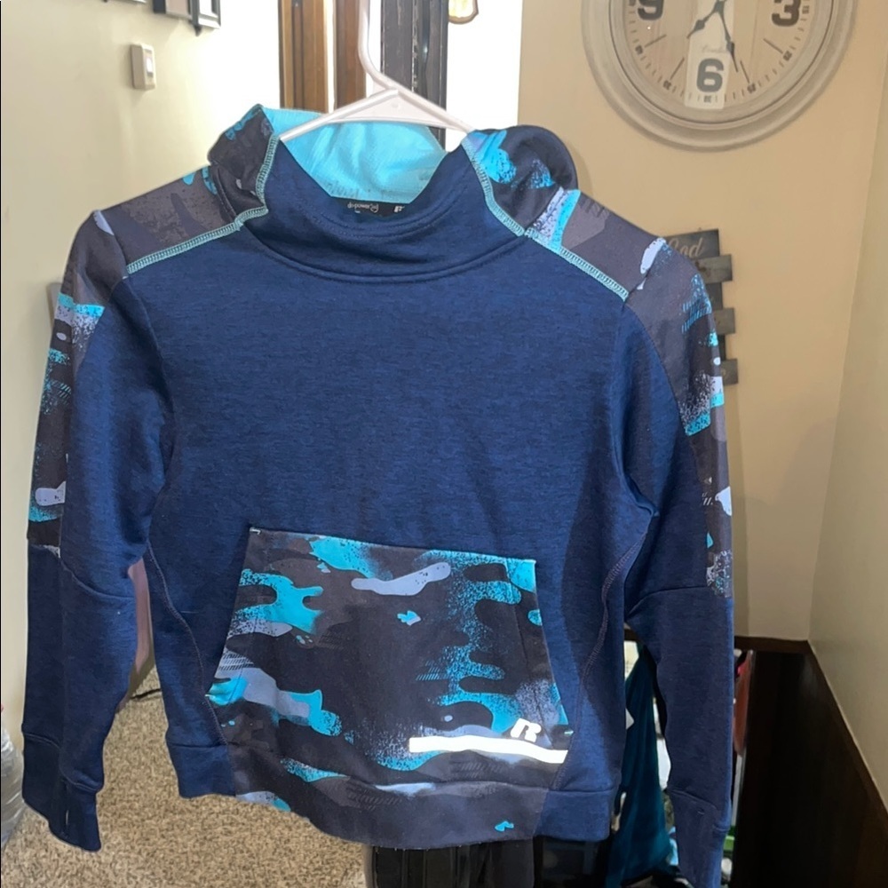 Russell Athletic Navy and Teal Camouflage Kids Hoodie